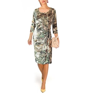 Creative Stretch Jersey Dress Raffung Draping Fancy Knee Long Abstract Pattern NEW Gr.46