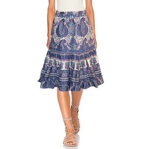 Airy Vintage Bohemian Boho Hippie Paisley A-line Skirt Flounce Skirt NEW Size 36 38 S