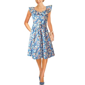 LINDY BOP Stretch 50s 60s Vintage Retro Denim Dress Rosalie Pattern Turquoise Blue Size.46