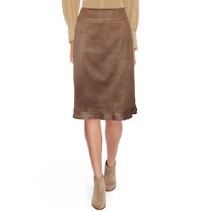 MOSCHINO Vintage Designer Bohemian Suede Look Glove Soft Skirt Brown Knee-Length NEW Size 38