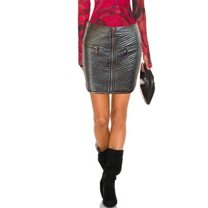 Vintage leather look faux leather extra soft skirt mini skirt quilted NEW size 36 S