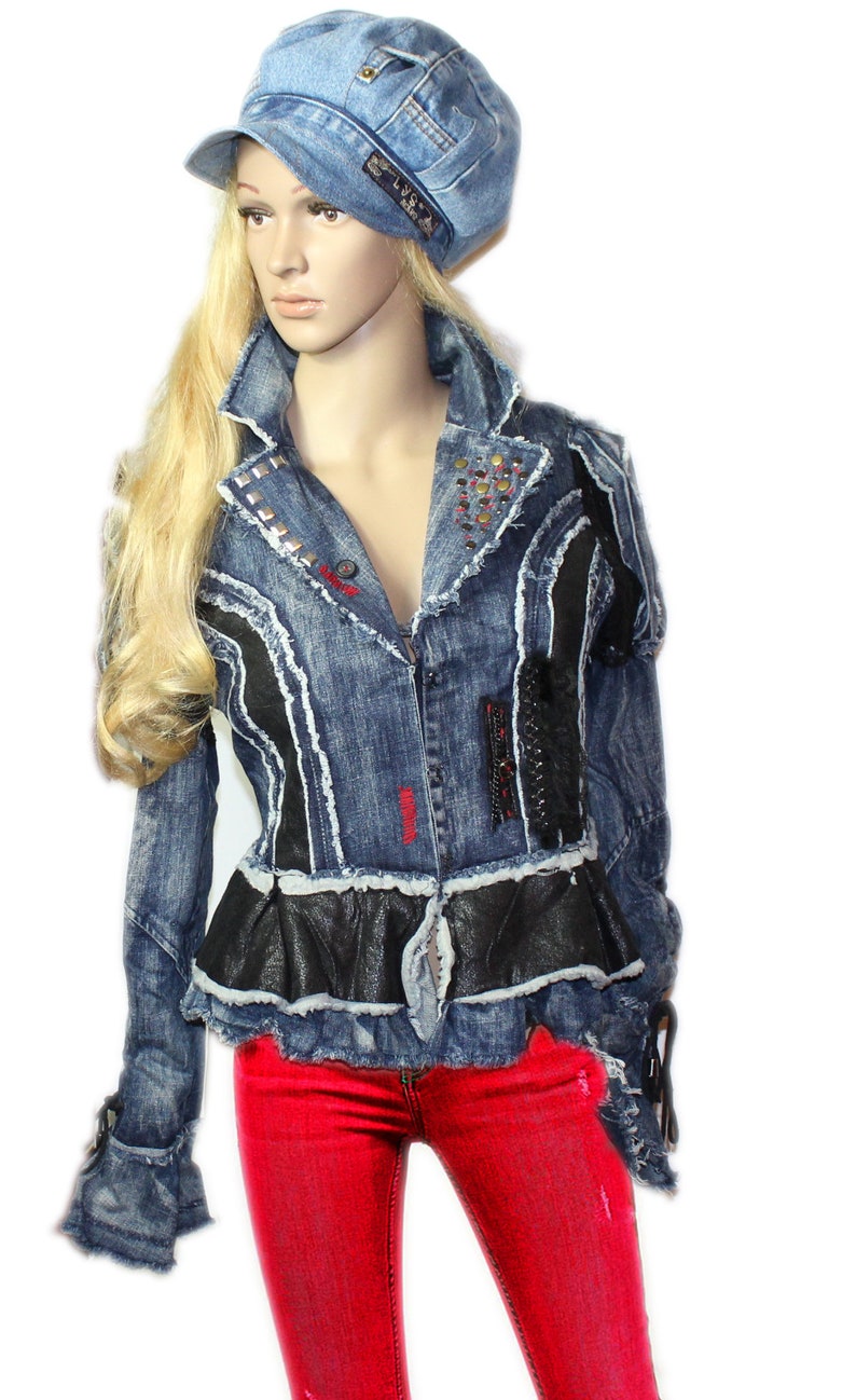 Upcycling Punk Gothic Lolita Jeansjacke Gr.34 36 Bild 2