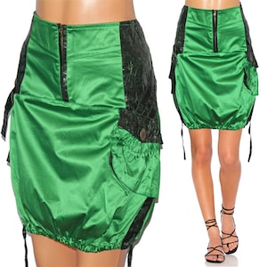High Waist Playful Satin Faux Leather Balloon Skirt Miniskirt Green NEW Gr.38