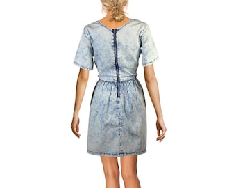 Vintage Used Look Stark Waisted Denim Dress Mini Dress Denim Dress Size 36 38