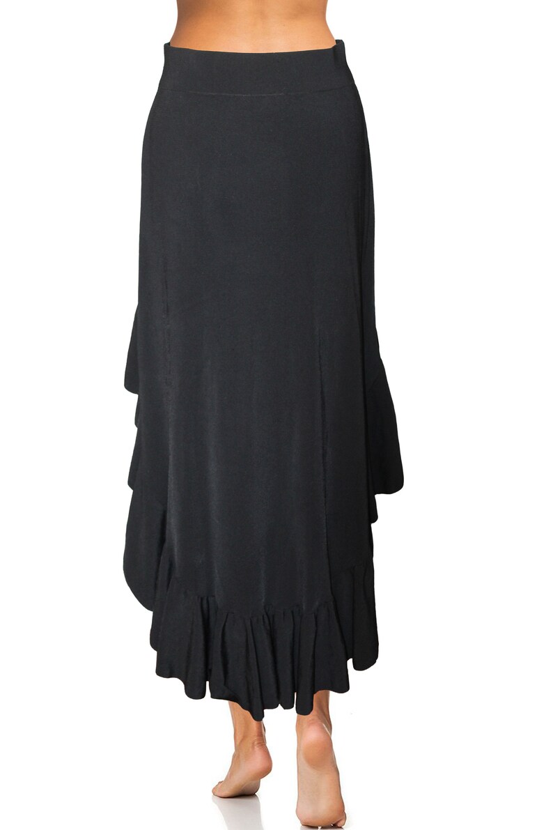 Vintage Gothic Romance Smooth Knit Jersey Vokuhila Volant Maxiskirt High Low Rock Boots Skirt Gr.38 40