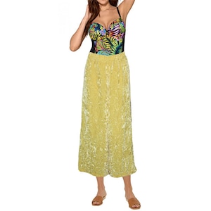 Vintage Crash Velvet 7/8 Pants Wide Flared Leg Pants Skirt Mustard Yellow NEW Size 38 40