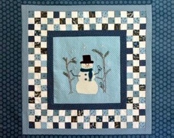 Snow Time Embroidered Wall Hanging with Wool Applique' and pieced border