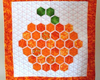 Pumpkin Patch Mini Quilt Pattern, Hexagon Design (Digital Download)