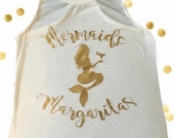 Mermaids & Margaritas Tank, Mermaid Tank Top, Beach Tank Tops, Racer Back Tank Top,