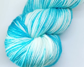 Turquoise patch dye yarn, 4 ply merino nylon sock yarn, hand dyed yarn, dyed to order