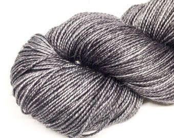 Grey merino and nylon sparkly sock yarn, 4 ply semi solid Grey, hand dyed yarn