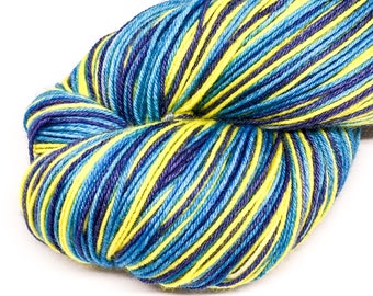 Tang fish yarn, 100g self striping sock yarn, 4 ply hand dyed yarn, navy, yellow, blue, superwash treated
