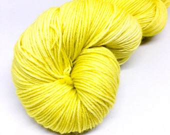 Yellow semi solid sock yarn, 4 ply yarn, hand dyed merino