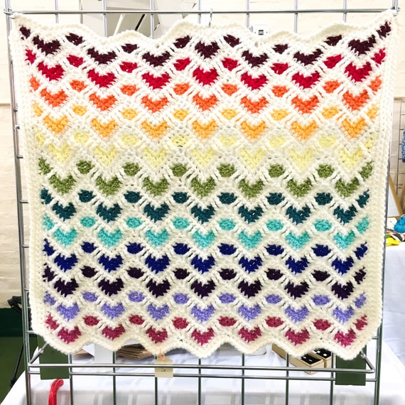 Rainbow baby blanket, heart pattern car seat blanket, reversible blanket, zig zag blanket