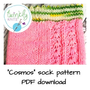 Floral Cascade sock pattern, PDF download, flower sock pattern, knitted sock download