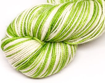 Self striping sock yarn, plain or sparkly merino and nylon 4 ply, 100g green stripy yarn, hand dyed sock yarn
