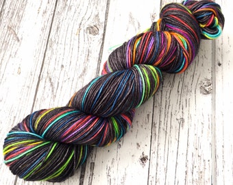 Self striping rainbow yarn, merino nylon sock yarn, Stormy rainbow, hand dyed yarn