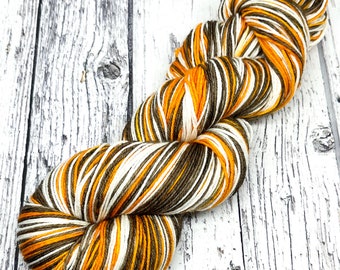 Pumpkin spiced latte self striping sock yarn, stripy 4 ply yarn