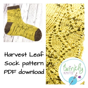 Harvest Leaf sock pattern, PDF download, leaf sock pattern, knitted sock download
