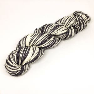 Monochrome stripy sock yarn, 100g self striping sock yarn, 4 ply hand dyed stripy yarn, charcoal grey and white