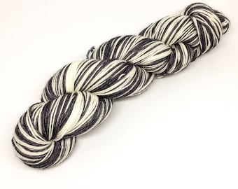 Monochrome stripy sock yarn, 100g self striping sock yarn, 4 ply hand dyed stripy yarn, charcoal grey and white