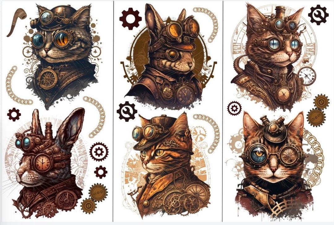 Gears and Whiskers Mini Rub-on Steampunk Transfer Set for Furniture and ...