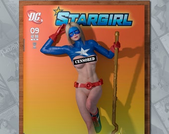Stargirl Courtney Whitmore NUDE Pin-Up 'Cover Girls -Uncovered' Sexy DC Superhero Comic Cover Print Signed by CGI Artist Paul Sutton