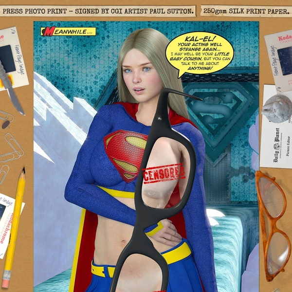 Supergirl SEXY Nude Superhero Melissa Benoist Helen Slater DC Comic Art Print Signed by CGI Artist Paul Sutton Strange Superman Film Tv