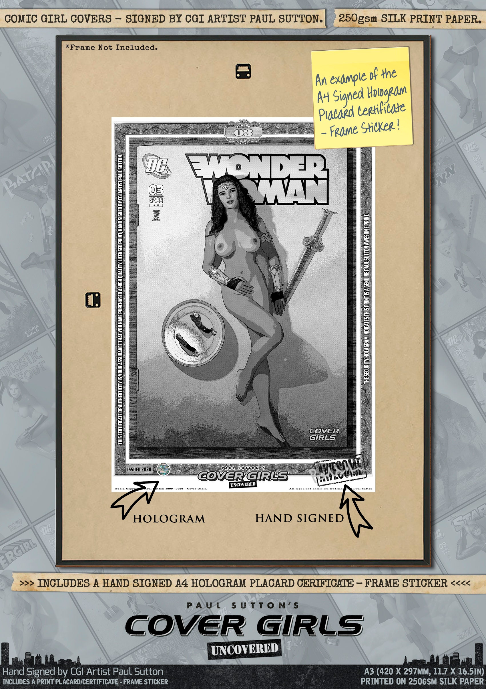 ガルガドットヌード ワンダーウーマン ガルガドット ヌード ピンナップ カバーガールズ CGI アーティスト ポールサットンによるサイン入りのセクシーな DC  スーパーヒーロー コミック カバー プリント - Etsy 日本