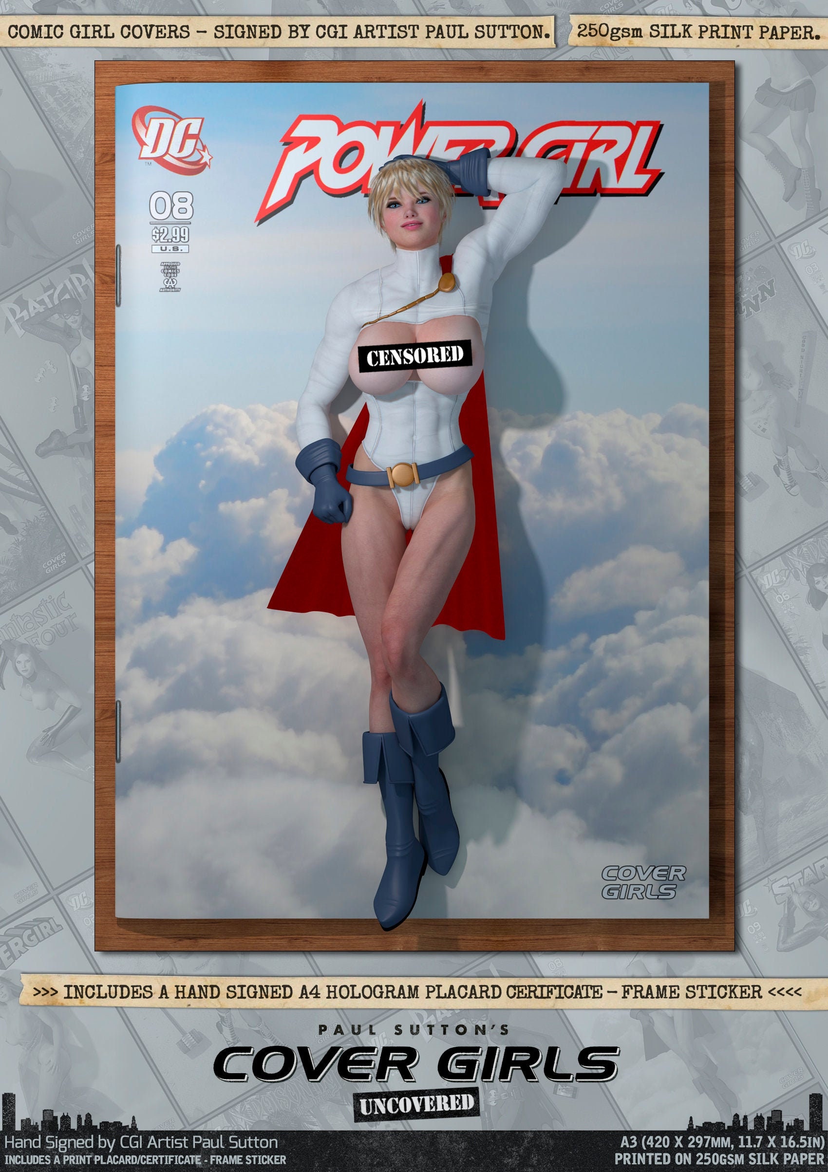 Power Girl Karen Starr NUDE Pin-up 'cover Girls uncovered' Sexy DC Superhero Comic Cover Art