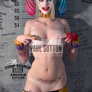 Harley Quinn Suicide Squad Margot Robbie SEXY Nude 'Strip Search' DC Comic Print Signed by CGI Artist Paul Sutton Gotham Batman Joker Hero image 2
