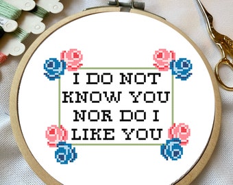 Funny Cross stitch pattern sarky The Last Kingdom quote - I do not know you nor do I like you- easy beginner stitch - Instant PDF download