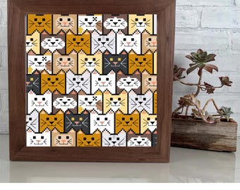 Schema punto croce gatto colorato: disegno facile per principianti (download PDF)