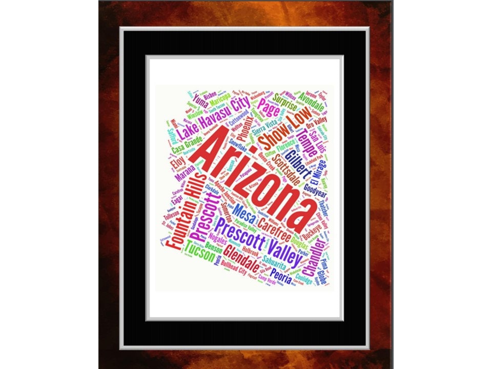 Arizona Word Art With Arizona Hilighted Etsy