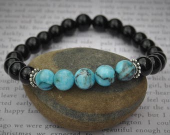 Bracelet extensible unisexe Jasper et Turquoise - Article 247