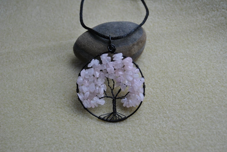 Tree of Life Rose Quartz Chip Bead Pendant Item 041
