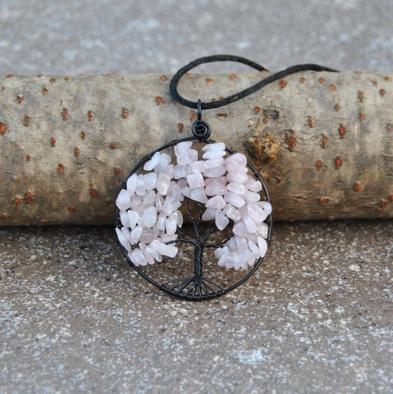 Tree of Life Rose Quartz Chip Bead Pendant Item 041
