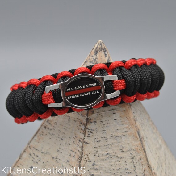 Fire Fighter Generic Department Emblem; Red with Yellow Line Paracord Bracelet 