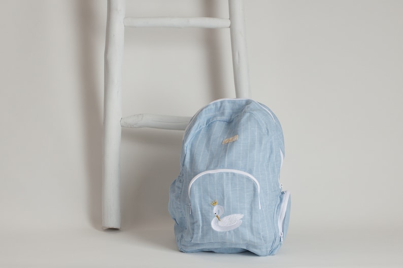 White Stripes on Blue Wash Backpack