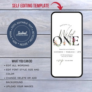 DIY Digital Wild One First Birthday Invitation | Canva Template | Electronic Birthday Invite | Mobile Evite