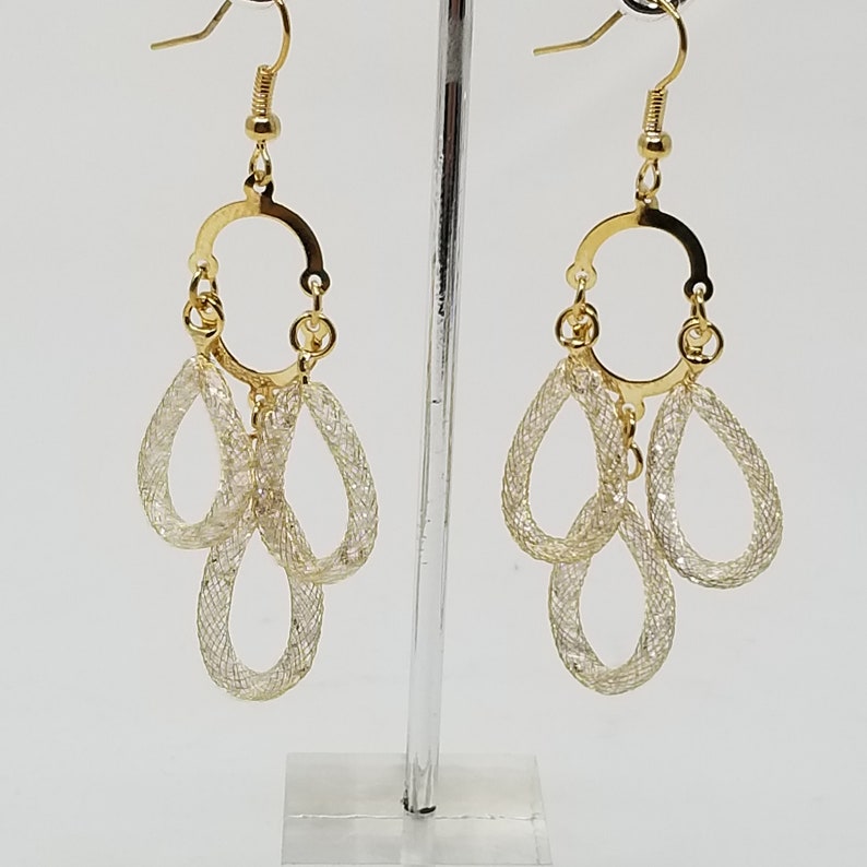 Handmade Stardust Earlobe Spectacular Earrings Sparkle Crystal Lobe LONG MESH EARLOBE Long Dangle Drop