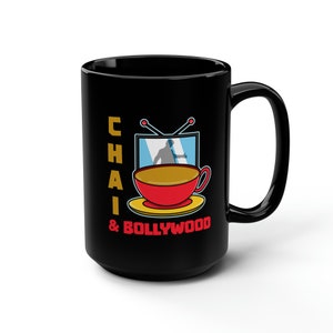 Desi Bollywood Chai Mug, South Asian Inspired Coffee Cup, Indian Ethnic Black Ceramic Mug, 15oz Tea Mug, Perfect Diwali Gift