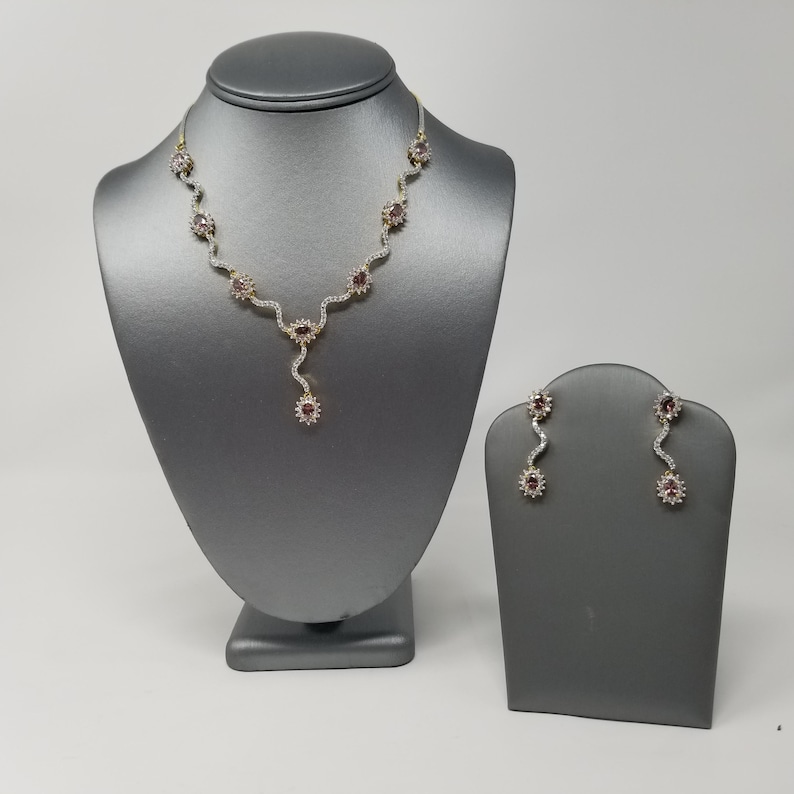 Wedding Bridal 18K Rhodium and Gold-plated Necklace and Earring Set Cubic Zirconia Jewelry Bridesmaid Birthday Anniversary Gift Love