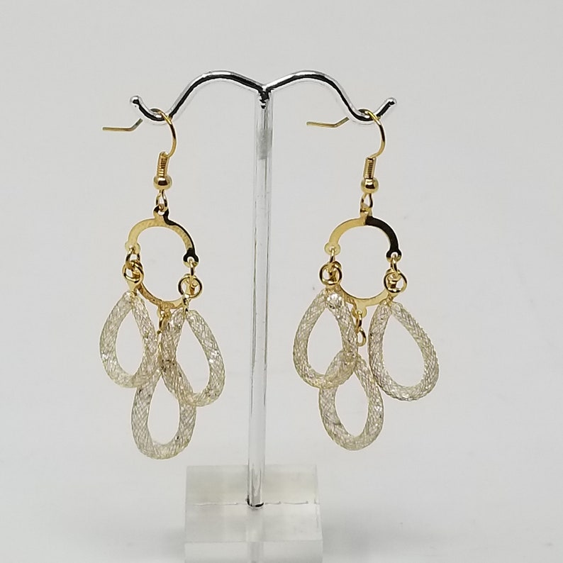 Handmade Stardust Earlobe Spectacular Earrings Sparkle Crystal Lobe LONG MESH EARLOBE Long Dangle Drop