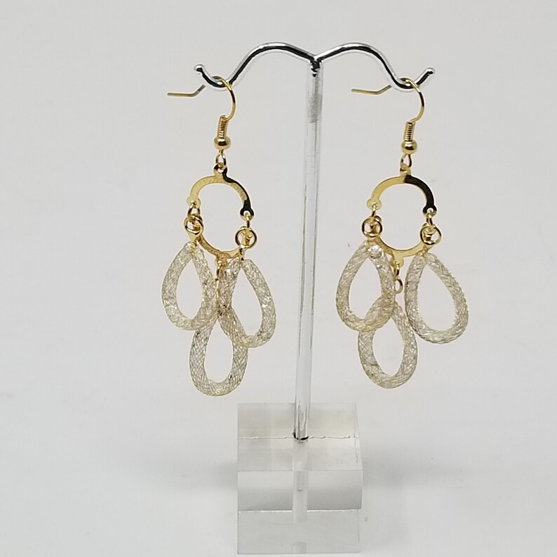 Handmade Stardust Earlobe Spectacular Earrings Sparkle Crystal Lobe LONG MESH EARLOBE Long Dangle Drop