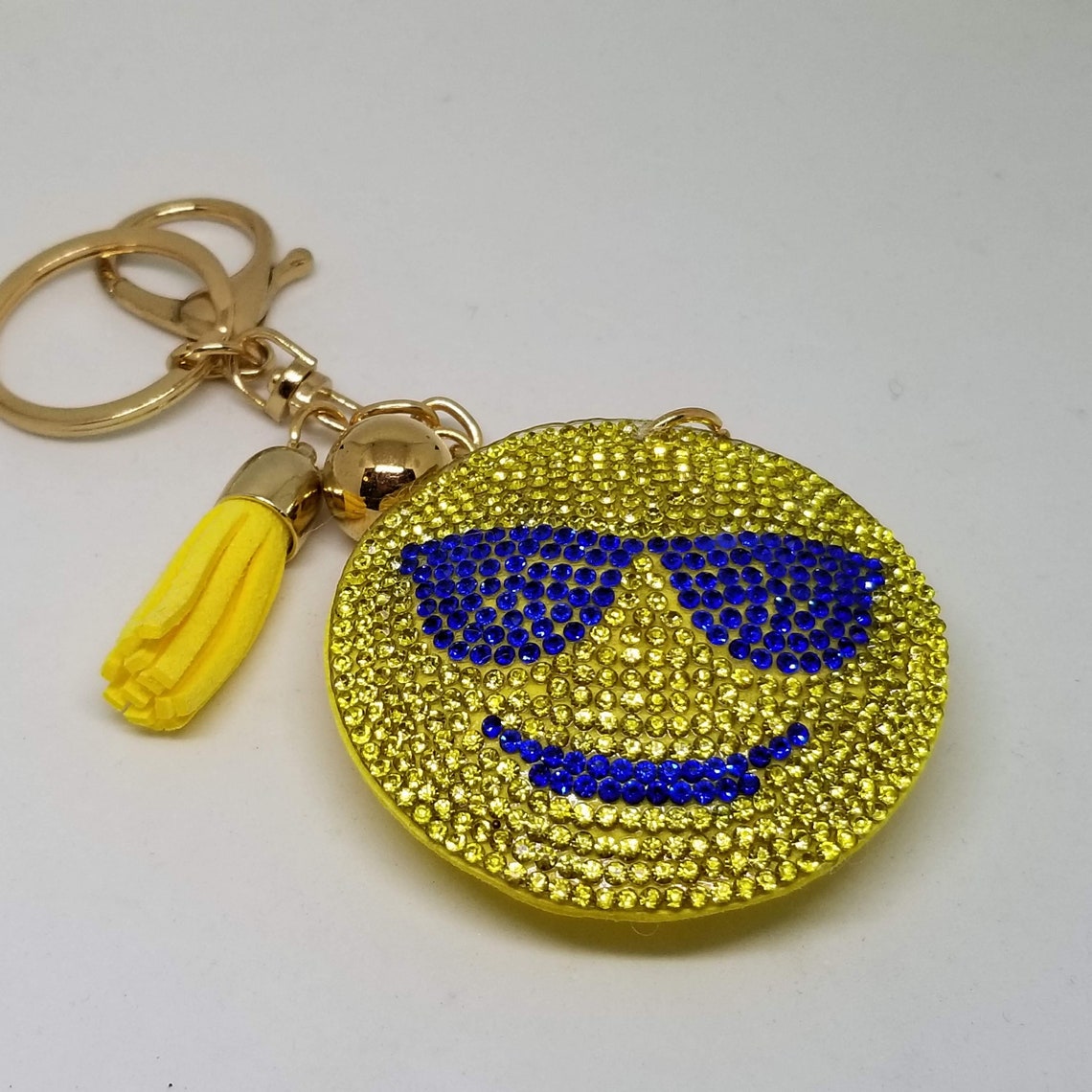 SMILEY FACE KEYCHAIN Rhinestone Key Ring Friend Birthday Etsy