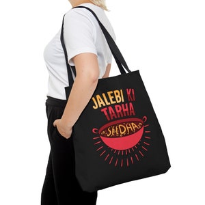 Bollywood Pop Culture Tote Bag, South Asian Gift, Funny Hindi Punjabi Quote Tote, Desi Indian Beach Bag, Large Shopping Bag, School Bag