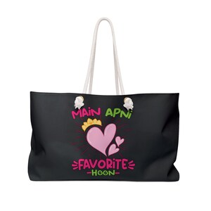 Indian Bollywood Meme Tote Bag, Funny Desi Weekender Bag, South Asian Gift, Oversized Travel Tote, Hindi Punjabi Quote Bag