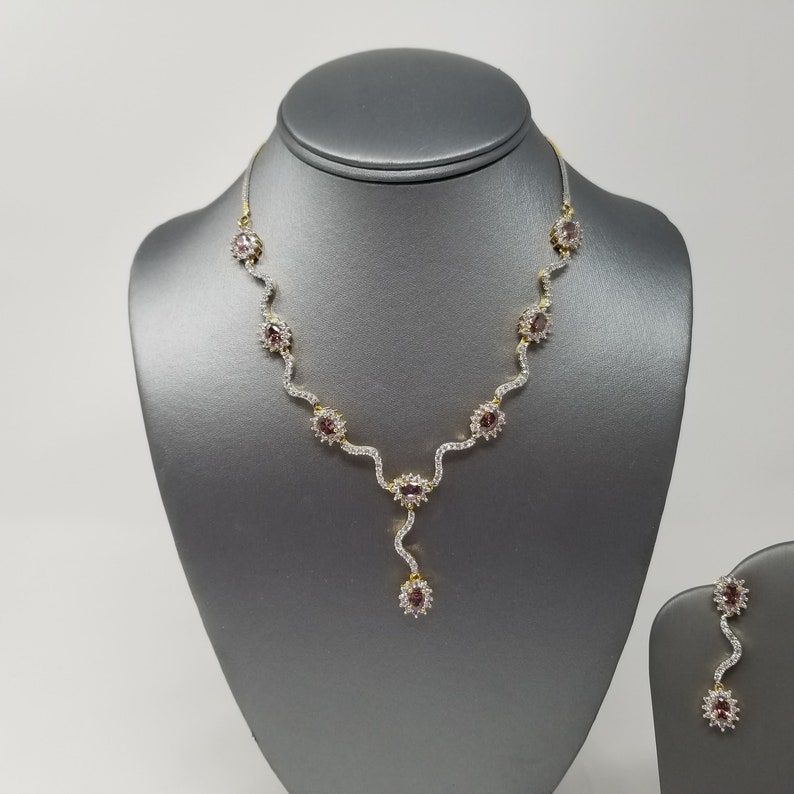 Wedding Bridal 18K Rhodium and Gold-plated Necklace and Earring Set Cubic Zirconia Jewelry Bridesmaid Birthday Anniversary Gift Love