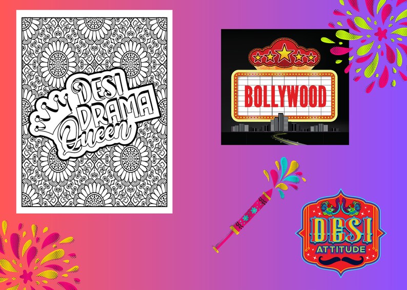 Desi Drama Queen Bollywood Coloring Page Digital File Etsy